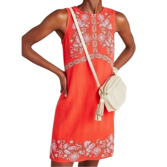 Anthropologie Dresses & Skirts - NWT Anthropologie Aiko Embroidered Red Linen Blend Shift Dress Women's 0